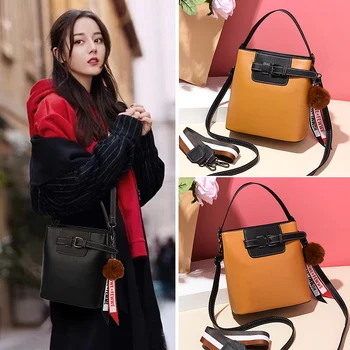 

Brand retro women's bags ins explosion models PU leather bucket bags girls hand ladle shoulder messenger bag fashion star same