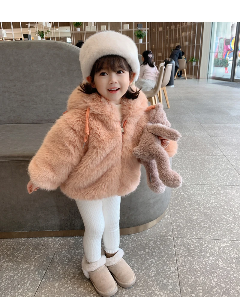 Nette Große Ohren Plüsch Baby Jacke Herbst Winter Warme Faux Pelz Mäntel Für Mädchen Mit Kapuze Schnee Mantel Weiche Kinder Outwear Kleidung – Detail 14