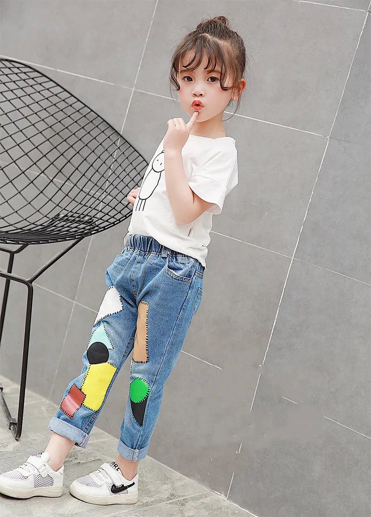 Kids Denim Girls Pants Casual Children Cartoon Trousers Cotton Elastic Jeans Kids Girls 3-12Years Infant Girl Jeans Pants