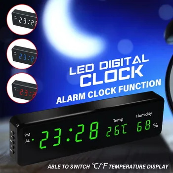 

LED Alarm Clock Humidity Temperature Display Digital Despertador Electronic Desktop Adapter Battery Powered Clocks Table Decor