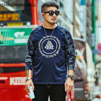 

Big size Male Leisure Loose Round Neck Long Sleeve T Shirt Fat Man Sports Plus Fat Plus Creativity Printing Season