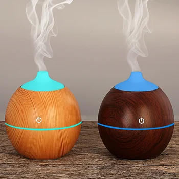 

7 colors LED light night light with diffuser 130ml USB wood grain air humidifier, family baby room gift