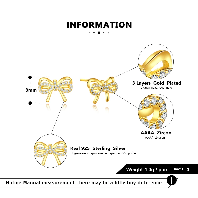 ORSA JEWELS чистое серебро милые серьги с бантиком серьги для женщин прозрачный Циркон новейший Рождество Модный Нежный S925 шпилька девушка ювелирное изделие SE170