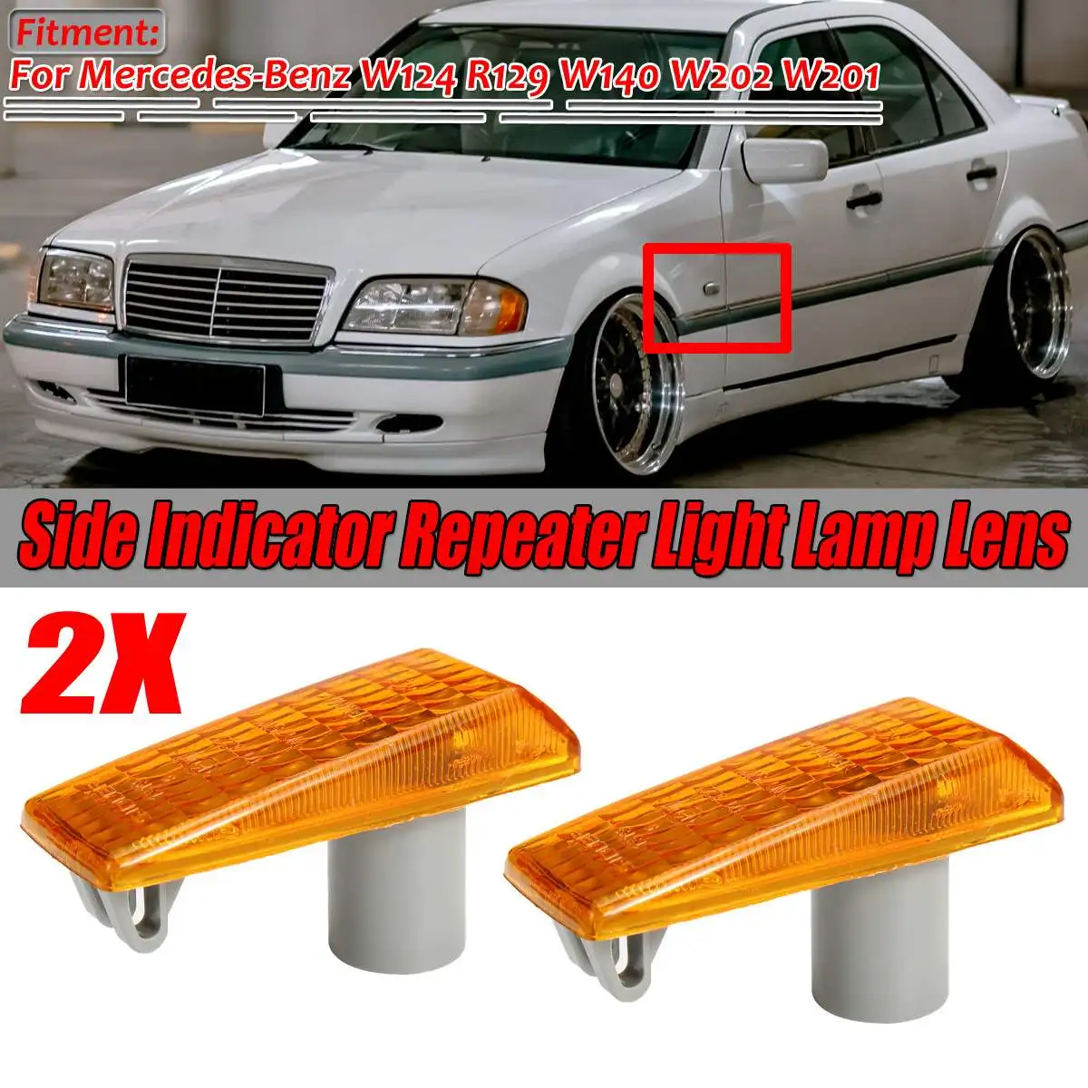 2x W124 W140 автомобильный боковой габаритный светильник, индикатор повторителя, светильник, крышка объектива для Mercedes ForBenz W124 R129 W140 W202 W201