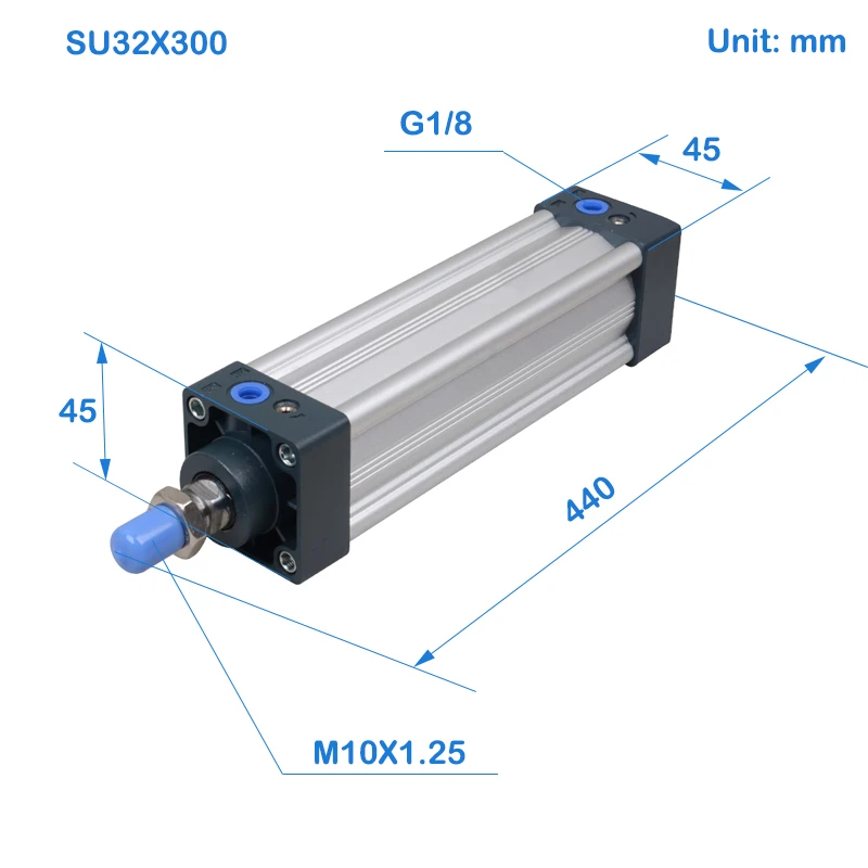 SU32 Серия диаметр 32 ход 25-1000 Воздушные цилиндры двойного действия одношток пневматический цилиндр цена серия su цилиндр SU32X100 - Цвет: SU32X300