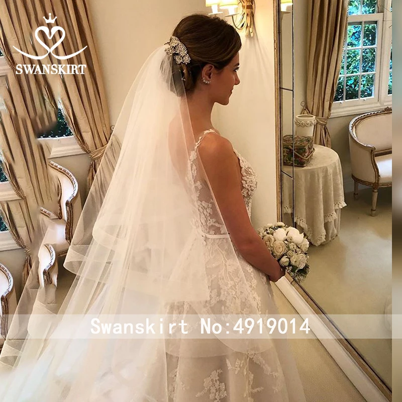 Vestido de Noiva кружевное свадебное платье с аппликацией, юбка-лебедка, винтажное платье принцессы трапециевидной формы с v-образным вырезом и бисером, платье невесты WY12