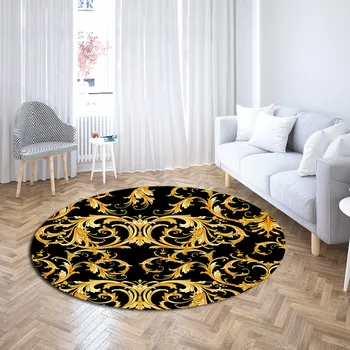 

Luxury Bedroom Decor Round Rugs Golden Chain Vintage Area Rugs Table Mat Anti Slip Bathroom Rugs Teens Adult Gift Floor Mats