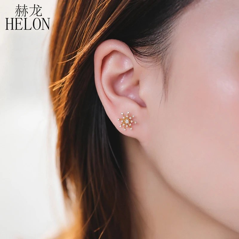 HELON Solid 14k желтое золото 0.22ct H/SI натуральные Алмазы обручальные свадебные серьги-гвоздики женские Уникальные изысканные модные ювелирные изделия