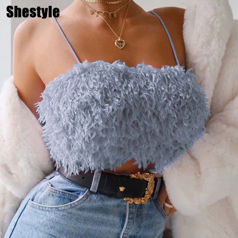 Женский пушистый топ-бюстье Shestyle из искусственного меха на бретелях-спагетти