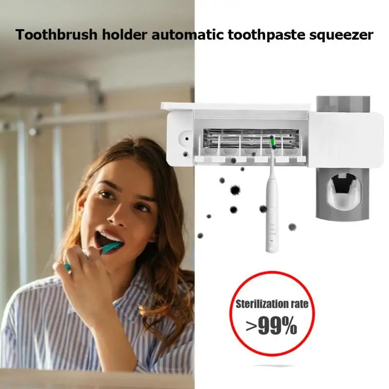 2 in 1 UV Toothbrush Sterilizer Holder Auto Bathroom Toothpaste Squeezers Home Bathroom Set