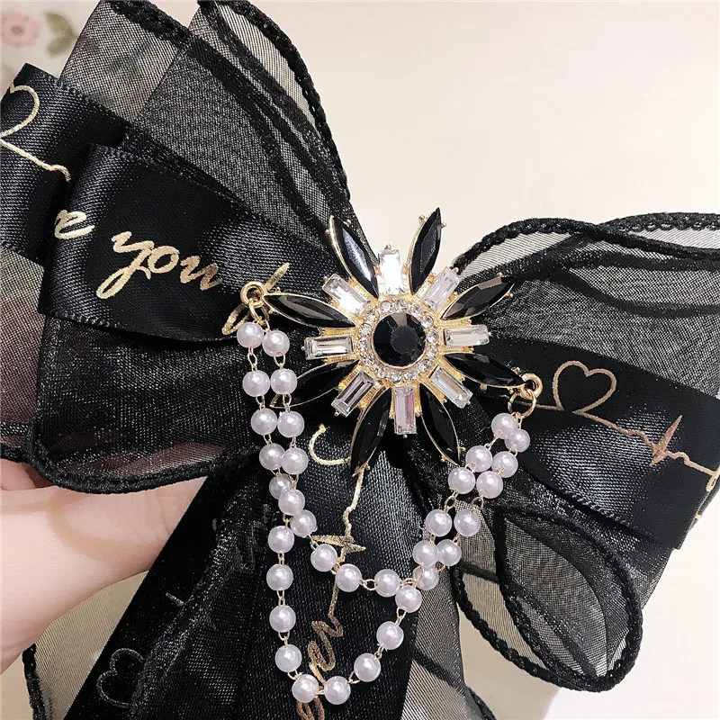 

Dongguk Door Collar Decorative Black Lace Bowtie Pearl Drill High-End Bow Tie Bow Collar Brooch Brooch