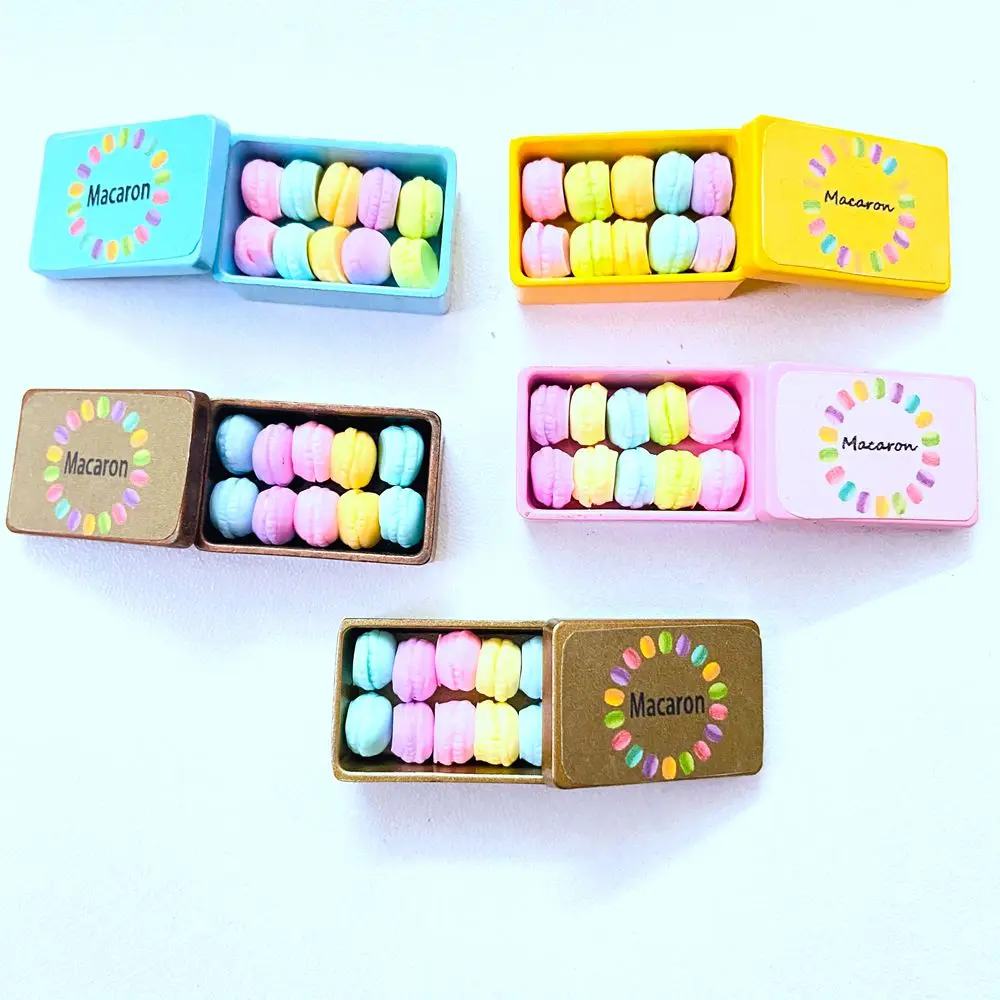 NEW 1:12 Miniature Macaron 1PCS Alloy Box+ 10pcs Mini Macaron for Blyth Barbies OB11 1/6 BJD Dollhouse Kitchen Play Toys 2