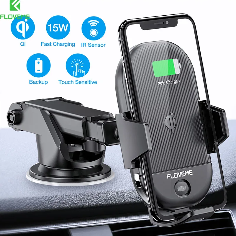 

FLOVEME Car Qi Wireless Charger For iPhone 11 Pro Max Smart Sensor 10W Fast Wireless Charging For Samsung S10 Car Mount Holder