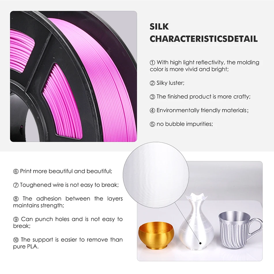 SUNLU Silk PLA Plus Filament 1,75 мм 1 кг близкий к шелковому эффекту 3d материал для печати 3d принтер Пластик PLA
