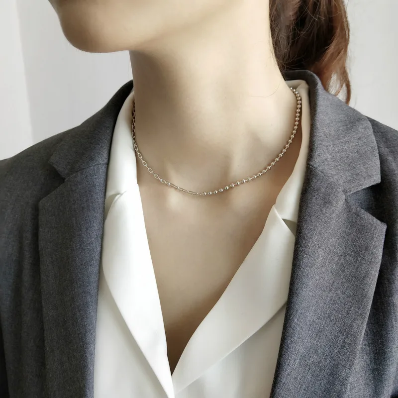 Ассиметричное ожерелье-чокер на цепочке из бисера с форзацем, серебро 925 пробы, короткое ожерелье для женщин, хорошее ювелирное изделие, модный дизайнер