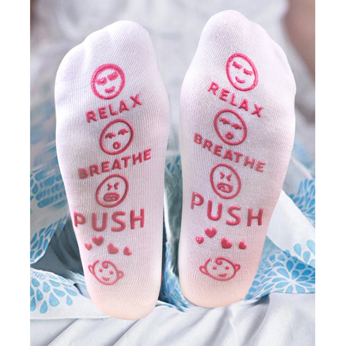 

Mother-to-be Labor and Delivery Socks Non-slip RELAX BREATHE PUSH Socks Shower Gift Pregnancy Present Letter Print Cotton Socks