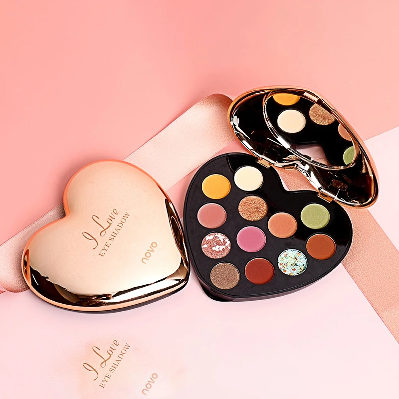 

NOVO 12 Color Heart-Shaped Eyeshadow Palette Beauty Glazed Matte Glitter Eyeshadow Palette Lasting Makeup Eyeshadow