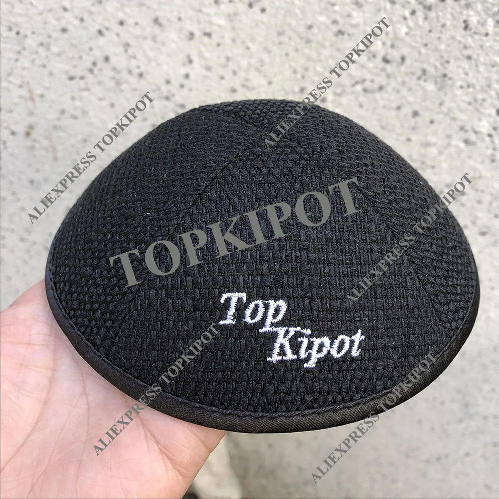 Черный кипа с белой вышивкой TOPKIPOT для свадьбы