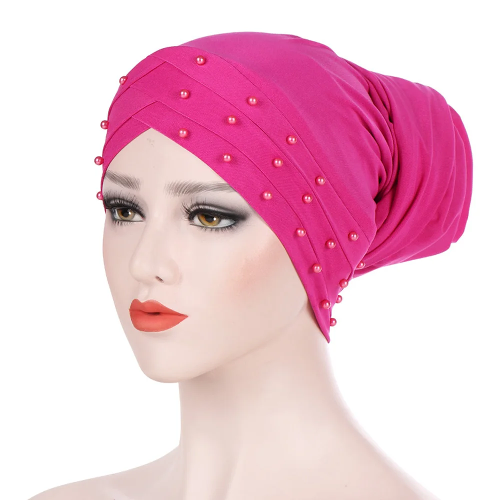 Hot Pink Женская эластичная мешковатая шапочка с бисером, длинные наконечники тюрбаны TOSQD0049 - Цвет: Hot Pink