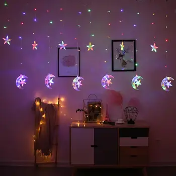 

LED Curtain String Light Star Moon Flash Fairy Warm Multicolor Lamp Decor Night Light for Home Bedroom Window Xmas Decor