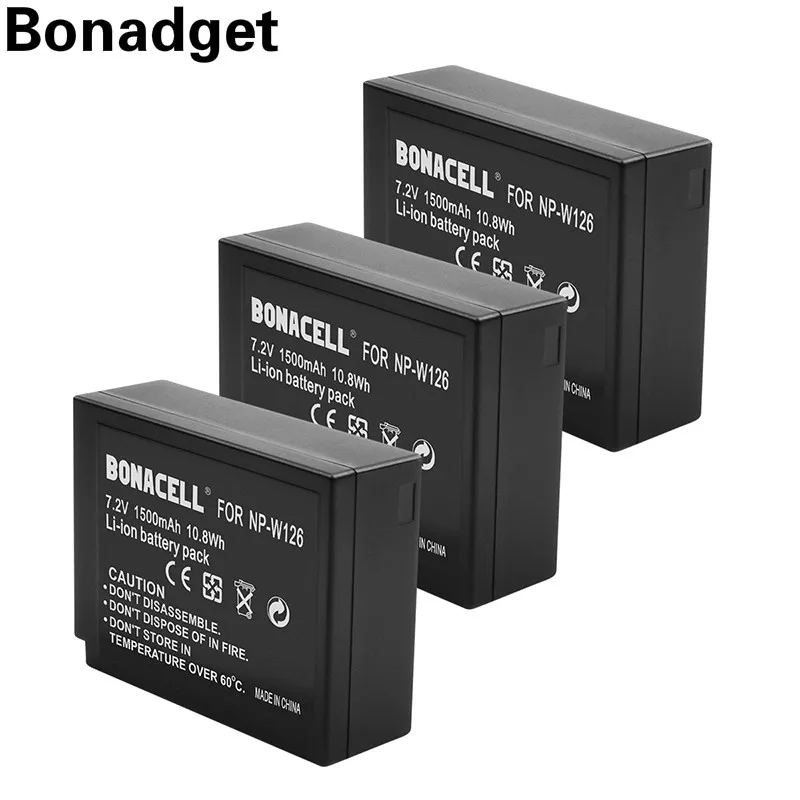 Bonadget 3 шт. NPW126 NP-W126 NP-W126S аккумулятор для Fujifilm X-M1 X-A1 X-T1 X100F X-T2 X-A10 X-E2S X-T20 X-E3 HS30EXR X-Pro2