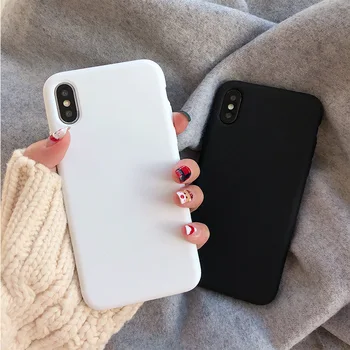 

Retro Solid color Simple Korean Couple White Black Phone Case Silicone Cover For coque iPhone 11Pro Xs Max 7 6s 8 Puls X XR case