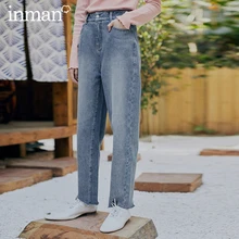 INMAN, весна, Новое поступление, литературные, чистый хлопок, высокая талия, свободные, вареные, для похудения, прямые, цилиндрические штаны, джинсы