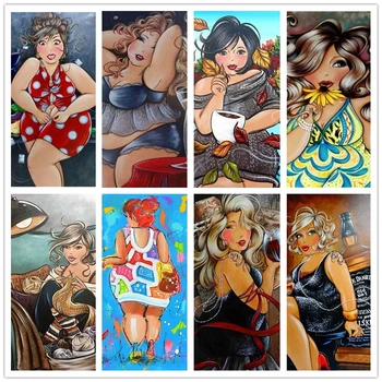 

Full Round 5D DIY Diamond Painting "Cartoon Fat Woman" 3D Drill Embroidery Cross Stitch Mosaic Home Decor Gift