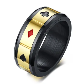 

Fortune Luck Men's Spinner Rings Peace Wisdom Love Charm Play Cards Las Vegas Male Anillo Rock Accessory