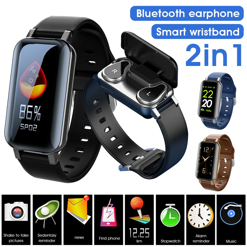 TWS T89 Bluetooth 5.0 Smart Bracelet Binaural Heart Rate and Blood