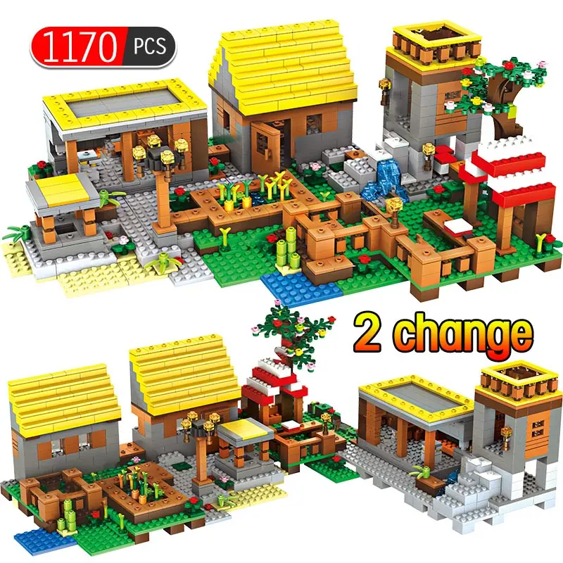 

1170+PCS Dreamland Gold House Village Model Building Block Compatible Legoed City Minecrafd Figures Bricks Enlighten Kids Toys