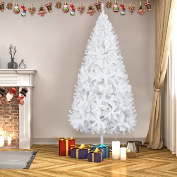 

7FT Iron Leg White Christmas Tree with 950 Branches Festival Party Room Decorations Outdoor Garden