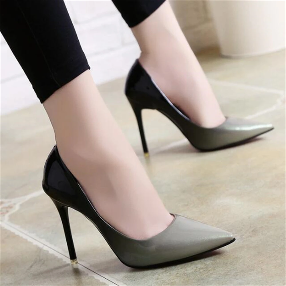 

Women Thin Heel Shoes Pointed Toe Pumps Patent Leather Red 10CM High Heels Dress Club Pumps Wedding Shoes Zapatos Mujer y1148