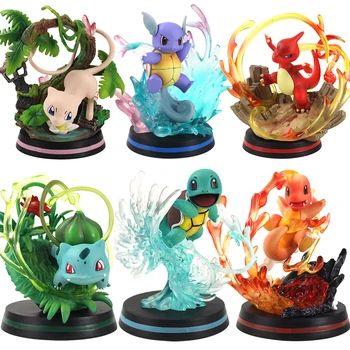 

12cm Anime Pets Figures Mew Bulbasaur Squirtle Charmander Wartortle Charmeleon Energy Aura Effect Model Toys Gift for Kids