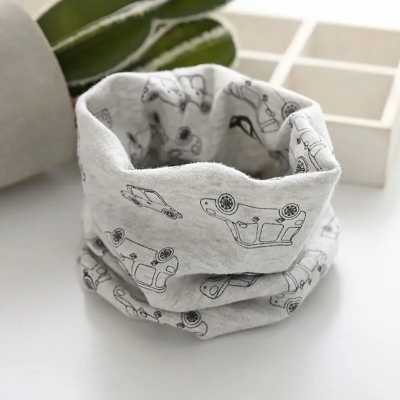 Children Scarf Korean Cotton Children's Scarf LIC Printed Cartoon Plaid Ring Scarves for Girls Winter Warm Snud for A Boy