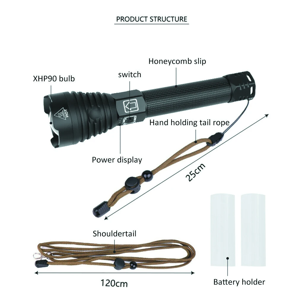 Самый мощный светодиодный светильник-вспышка с USB зумом тактический фонарь 18650 26650 перезаряжаемый аккумулятор XHP90 ручной светильник XLamp xhp70.2 светильник-вспышка