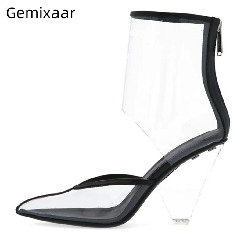 

Novelty Mid Open Ankle Cover Strange Heels Women Boots Covered Toe T-show Botas Female Multicolor Sexy High Cone Heel Boot Women
