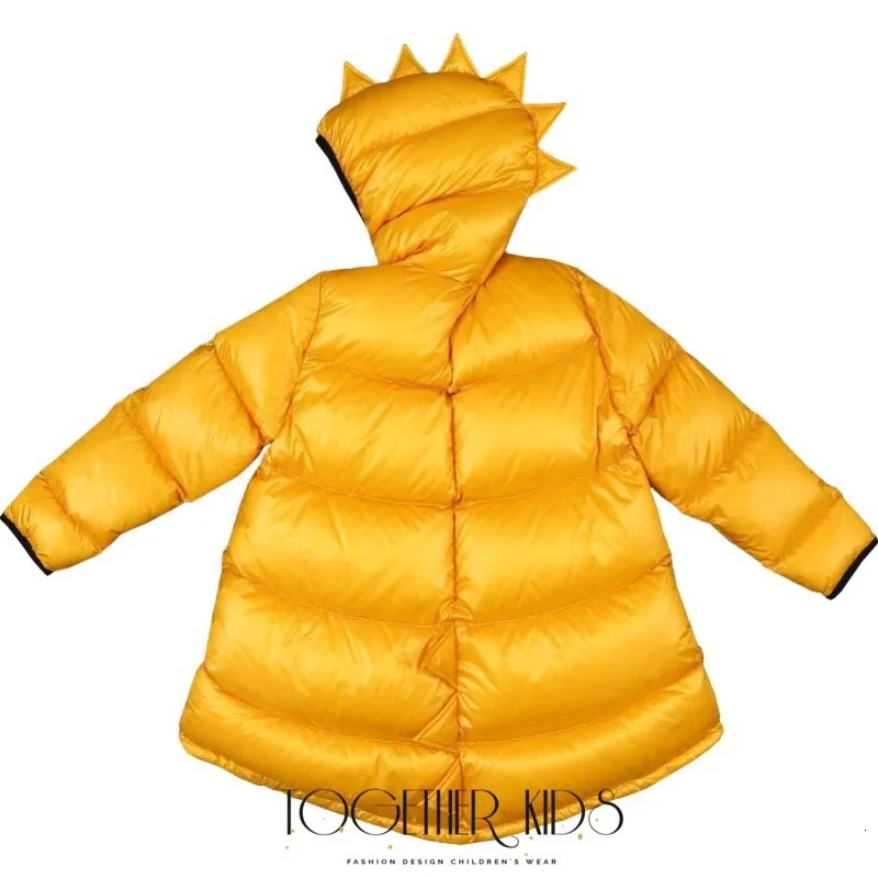 yellow Down Jacket Зимний Детский пуховик Kukukid, Брендовое пальто с капюшоном и динозавром для мальчиков и девочек детская теплая верхняя одежда на утином пуху - Цвет: yellow Down Jacket