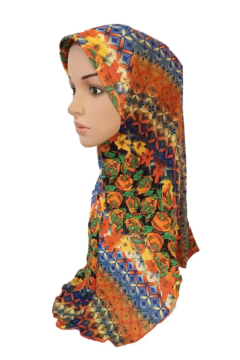 Женский летний мусульманский хиджаб цветочный шарф платок мусульманский шарф Амира шапочки под хиджаб арабский шейный платок напечатанный головной платок Хиджабы Мода - Цвет: Orange Blue