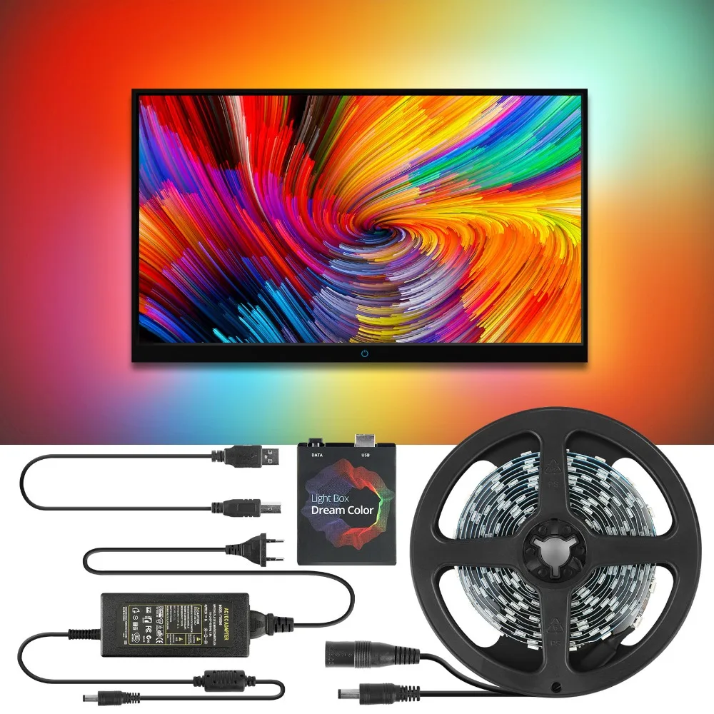 DIY Ambient TV PC Dream Screen USB LED Strip HDTV Computer Monitor Backlight Addressable WS2812B LED Strip 1/2/3/4/5m Full Set