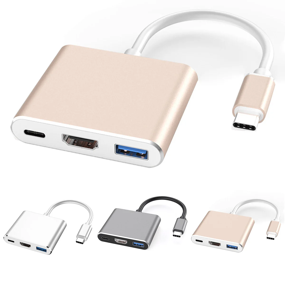 3-в-1 Тип с разъемами типа C и HDMI адаптер конвертер Кабель-Переходник USB C на HDMI 4K USB 3,0 быстрой зарядки PD конвертеры для адаптеров для телефона Ноутбук планшет