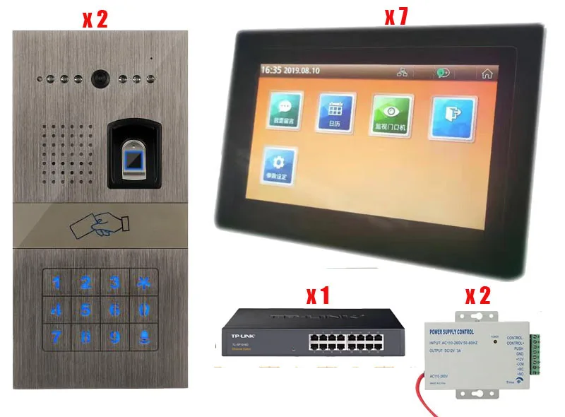 7Bmonitor 2cameras 2-полосная аудио IP Intercom" Проводной видео-телефон двери визуальный отпечатков пальцев непромокаемые Ночное видение дистанционная разблокировка видео-телефон двери 2V7 - Цвет: 7Bmonitor 2cameras