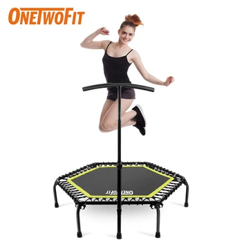 

OneTwoFit 45" Silent Mini Trampoline for Kid Jump With Adjustable Handle Bar Fitness Equipment Bungee Jumping Workout Indoor Gym