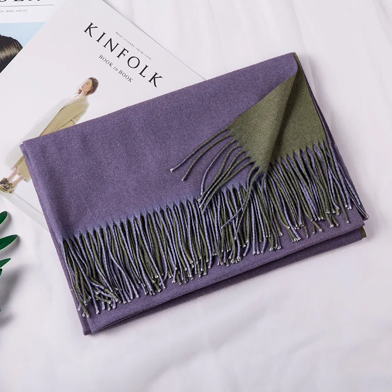 AC014Purplegreen Зимний женский шарф модные однотонные мягкие кашемировые шарфы для женщин пашмины шали и обертывания бандана кисточкой AC014 - Цвет: AC014Purplegreen
