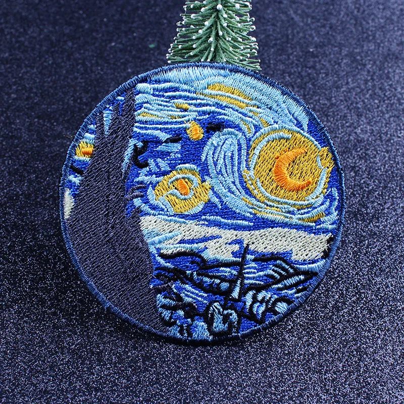 Nicediy DIY Van Gogh Starry Sky Iron On Patches For Clothes Embroidered Patch Hat Clothe Decor Badge Applique Clothing | Дом и сад
