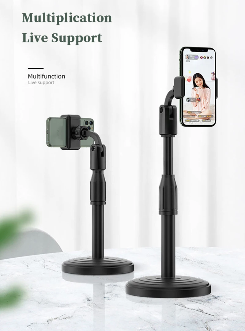 

Desktop Mobile Phone Holder Stand 360 Rotate for Facetime Live Streaming Shoot Video Youtube Round Base Smartphone