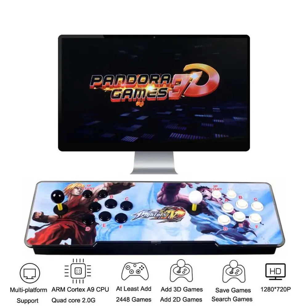 KOF White 3D Pandora Games аркадная консоль, 2448 игр, добавить больше игр, поиск/сохранение/скрытие/удаление игр, 1280x720 P, мультиплееры онлайн - Цвет: KOF White