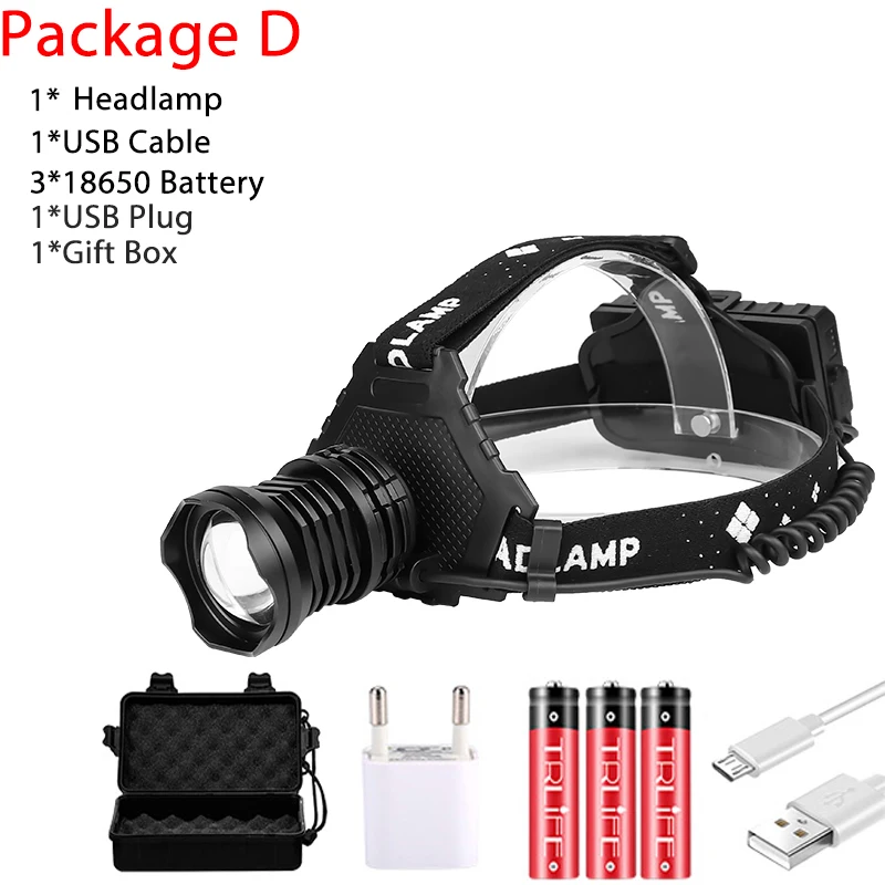 RGB Most power ful XHP70 светодиодный налобный фонарь USB Перезаряжаемый XHP50 зум фара Lanterna водонепроницаемый блок питания для кемпинга использование 3x18650 - Испускаемый цвет: RGB