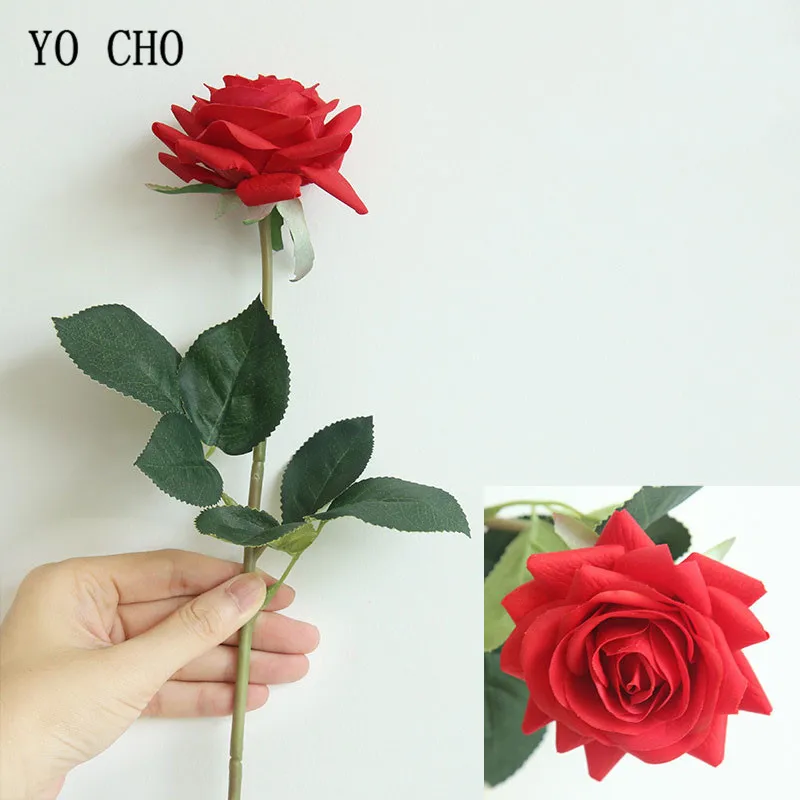 YO CHO Artificial Rose Pink Wedding Flower Branches 42cm Artificial Flower Silk Rose Flower Home Decoration Fake Flowers Wedding