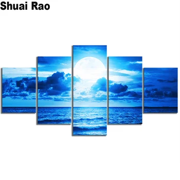 

5d square diamond painting Full Moon Moonlight Sea Ocean Landscape diamond embroidery mosaic full round drill 5 Piece